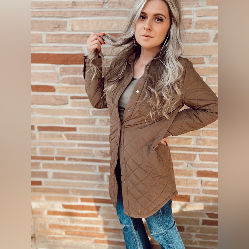 Brown long quilted jacket